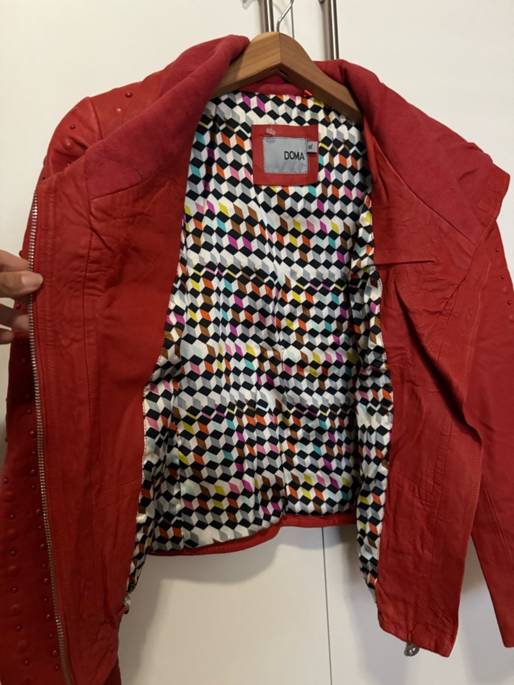 Doma Red Studded Leather Zip Jacket -XL - Picture 7 of 8